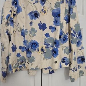 Marsh Landing Blue and Cream Floral Jean Jacket